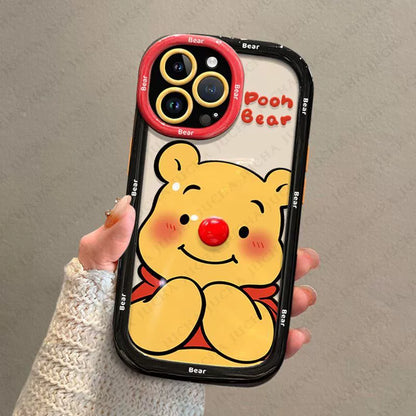 A cute Winnie the Pooh design, a luxurious smartphone case with a drawstring, compatible with iPhone