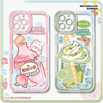 スマホケース  8 種の人気飲み物テーマ、夏の清涼感がポケットに！  耐衝撃・防振性能に優れ、高級感あふれるスマホケースで、iPhone に対応