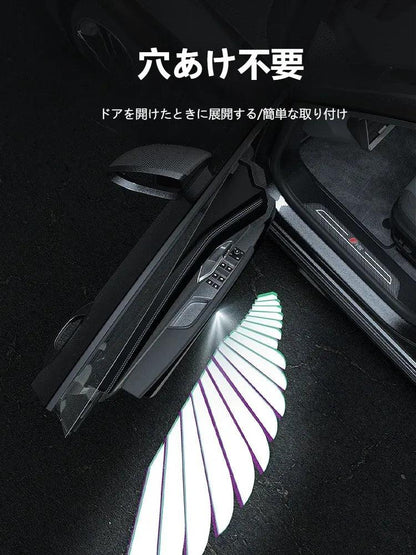 車ドアライト  天使の翼  悪魔の翼  車用品・カー用品・ドアウィング・汎用・カーアクセサリー・穴あけない・電池必要・光る・2点セット/4点セット