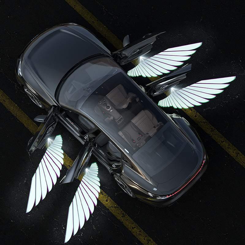 車ドアライト  天使の翼  悪魔の翼  車用品・カー用品・ドアウィング・汎用・カーアクセサリー・穴あけない・電池必要・光る・2点セット/4点セット