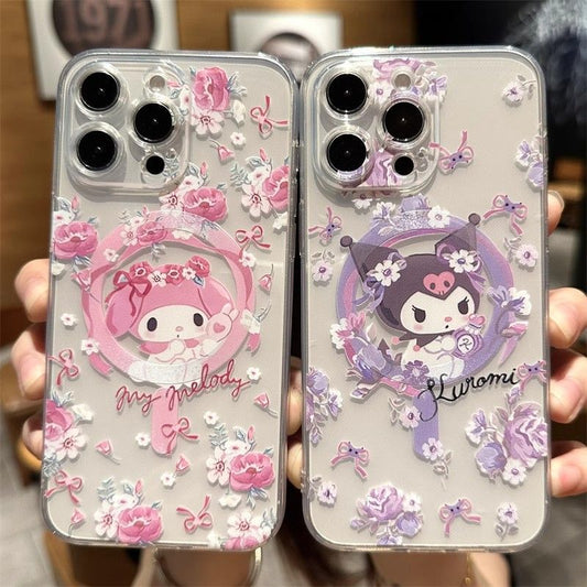 スマホケース  人気キャラ「クロミ」と「メロディ」がダブル登場！マグネットスマホケース  耐衝撃・防振性能に優れ、高級感あふれるスマホケースで、iPhone に対応