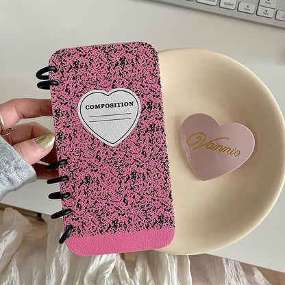 本型スマホケース ハートテーマ 手帳型スマホケース キャラクターの柔らかい 折りたたみ式 ノート型 スマホケース  iPhone に対応
