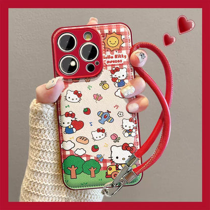 Fluffy Hello Kitty doll design, luxurious smartphone case with drawstring, compatible with iPhone