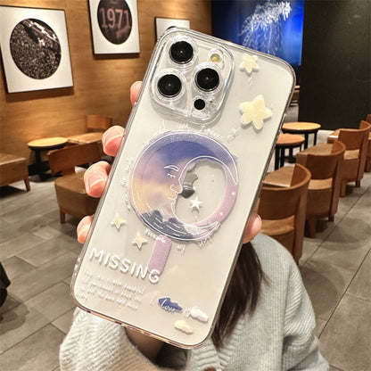 スマホケース  幻想的な月と艶やかなバラが織りなすマグネットスマホケース！  耐衝撃・防振性能に優れ、高級感あふれるスマホケースで、iPhone に対応