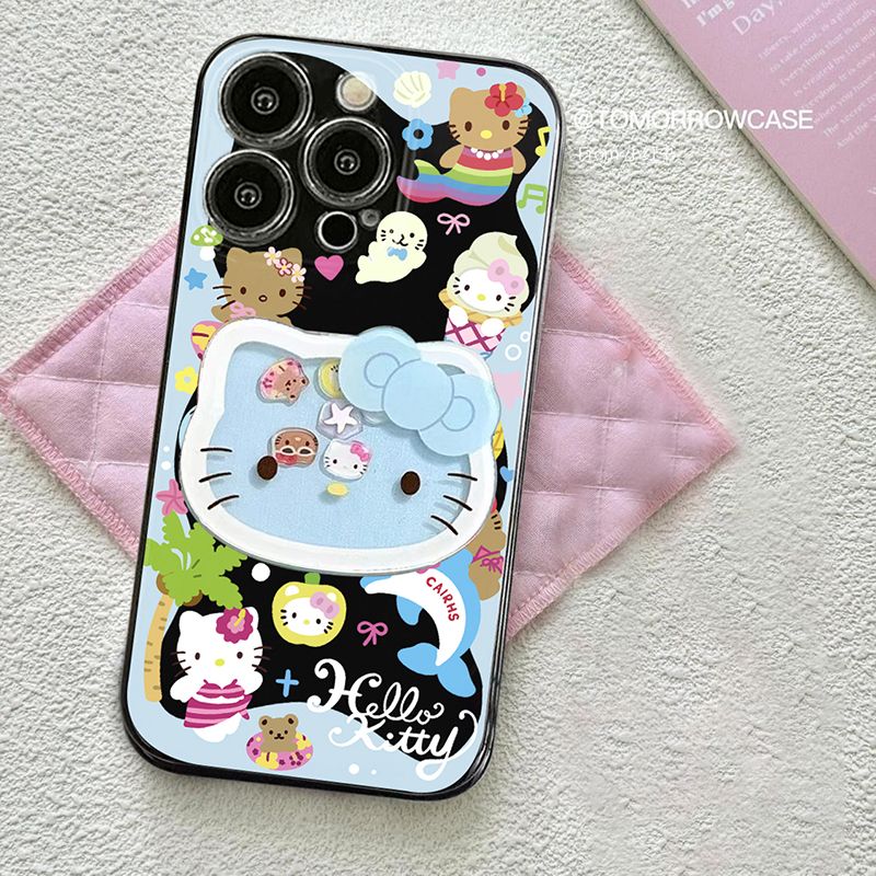 スマホケース  可愛らしさが溢れるハローキティが、ぐるぐると揺れるユニークなラシャーデザインで登場！磁石吸着式スマホケース  耐衝撃・防振性能に優れ、高級感あふれるスマホケースで、iPhone に対応