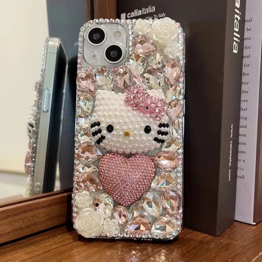 スマホケース  輝きに包まれたハローキティがあなたのスマホを華やかに飾ります！  耐衝撃・防振性能に優れ、高級感あふれるスマホケースで、iPhone に対応