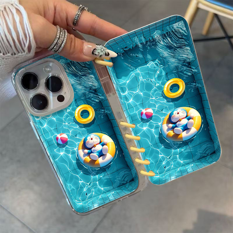 本型スマホケース 夏のクレヨンしんちゃんテーマ 手帳型スマホケース キャラクターの柔らかい 折りたたみ式 ノート型 スマホケース iPhone に対応
