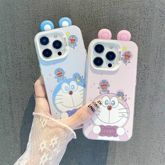 スマホケース  超可愛い耳のついたドラえもんテーマ、  耐衝撃・防振性能に優れ、高級感あふれるスマホケースで、iPhone に対応