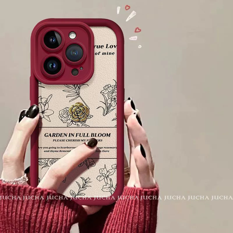 Line design with red camellia design. A luxurious smartphone case for iPhone.