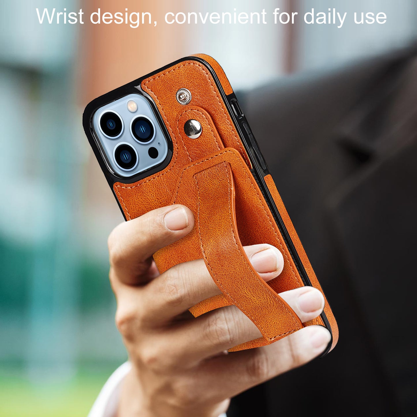 手帳型スマホケース  多機能と個性を融合したこのスマホケース、付属の腕紐   耐衝撃・防振性能に優れ、高級感あふれるスマホケースで、iPhone に対応
