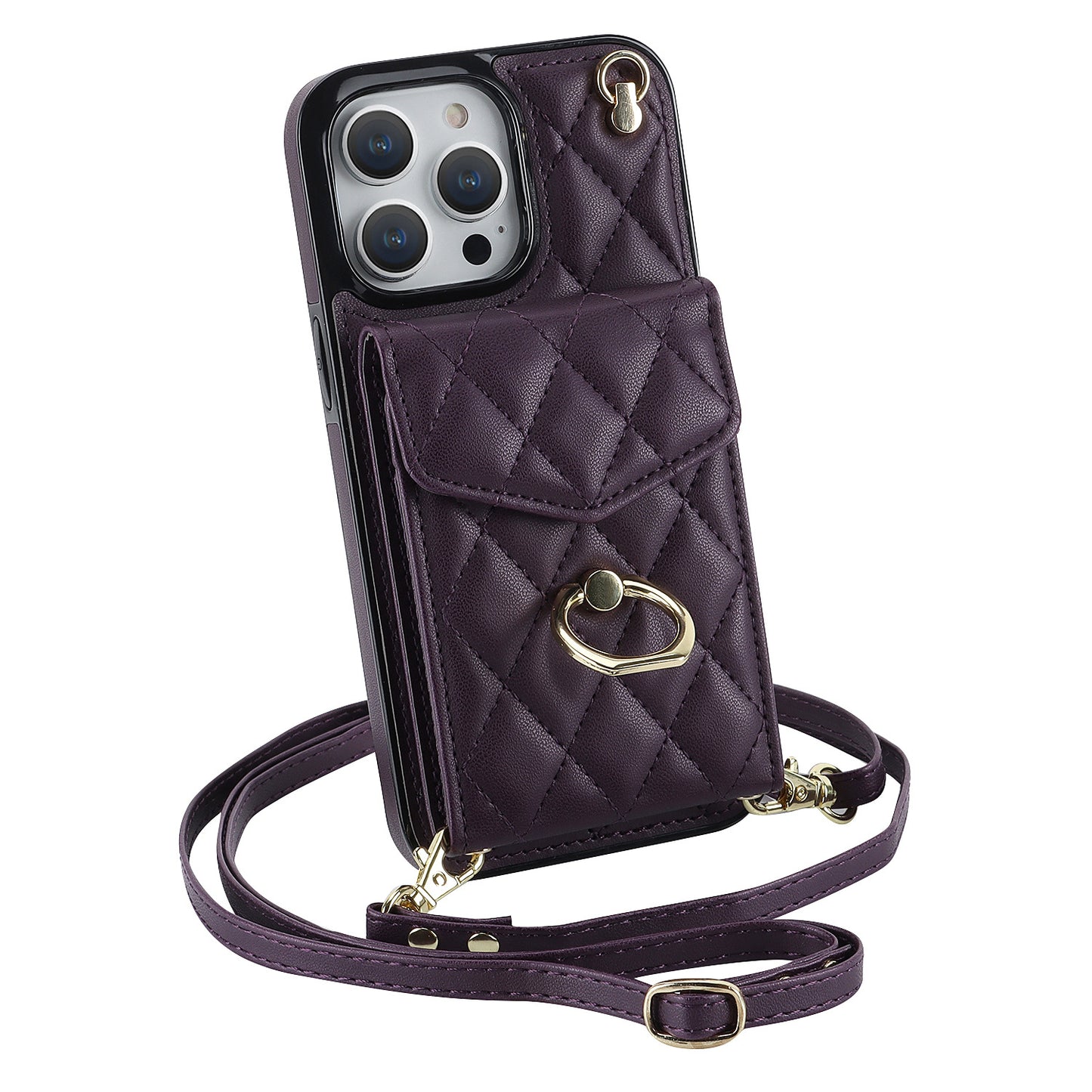手帳型スマホケース  手帳型機能と斜がけバッグの便利さを融合！  耐衝撃・防振性能に優れ、高級感あふれるスマホケースで、iPhone に対応