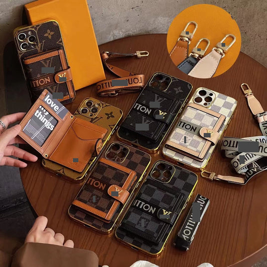 #410  スマホケース  紐付き カードケース付き 耐衝撃・防振性能に優れ、iPhone に対応