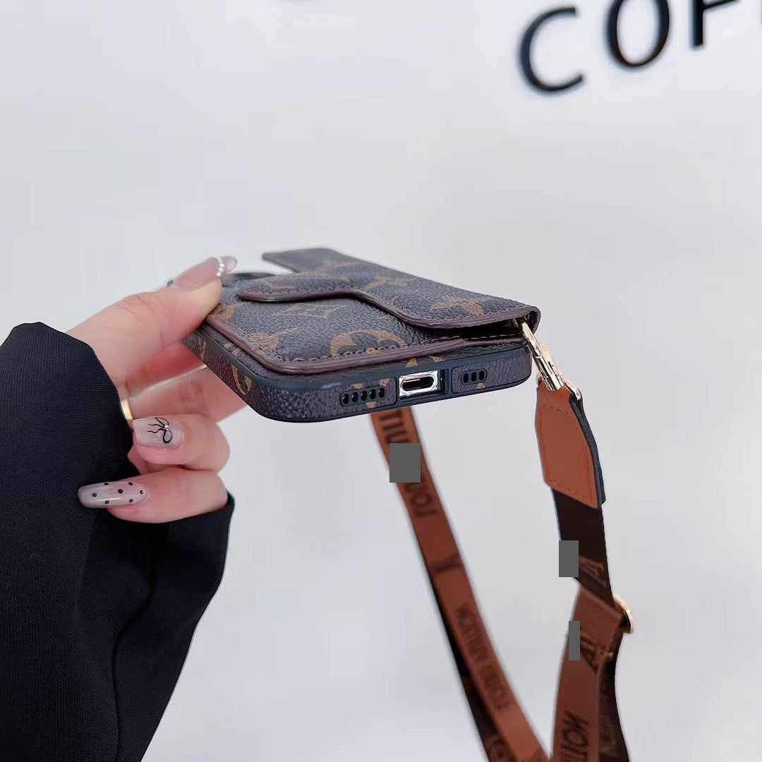 #306  スマホケース   カードホルダー付きストラップ付きスマホケース    耐衝撃・防振性能に優れ、iPhoneに対応