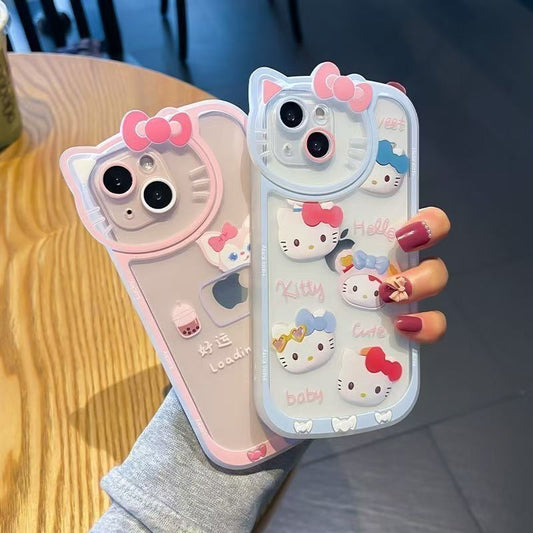 スマホケース 可愛らしいハローキティが躍動する透明スマホケース！ 耐衝撃・防振性能に優れ、高級感あふれるスマホケースで、iPhone に対応