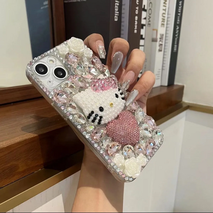スマホケース  輝きに包まれたハローキティがあなたのスマホを華やかに飾ります！  耐衝撃・防振性能に優れ、高級感あふれるスマホケースで、iPhone に対応