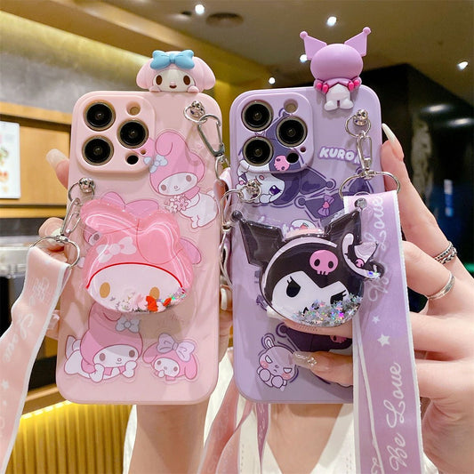 スマホケース  クロミとメロディー流砂スタンドデザイン  つるし紐が付い 耐衝撃・防振性能に優れ、高級感あふれるスマホケースで、iPhone に対応