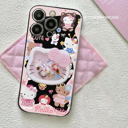 スマホケース  可愛らしさが溢れるハローキティが、ぐるぐると揺れるユニークなラシャーデザインで登場 磁石吸着式スマホケース 耐衝撃・防振性能に優れ、高級感あふれるスマホケースで、iPhone に対応