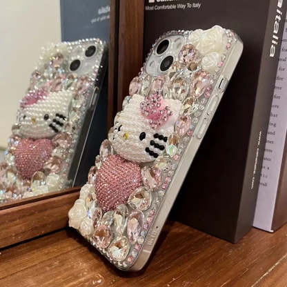 スマホケース  輝きに包まれたハローキティがあなたのスマホを華やかに飾ります！  耐衝撃・防振性能に優れ、高級感あふれるスマホケースで、iPhone に対応