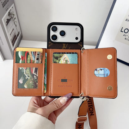 #409  スマホケース  紐付き カードケース付き 耐衝撃・防振性能に優れ、iPhoneに対応