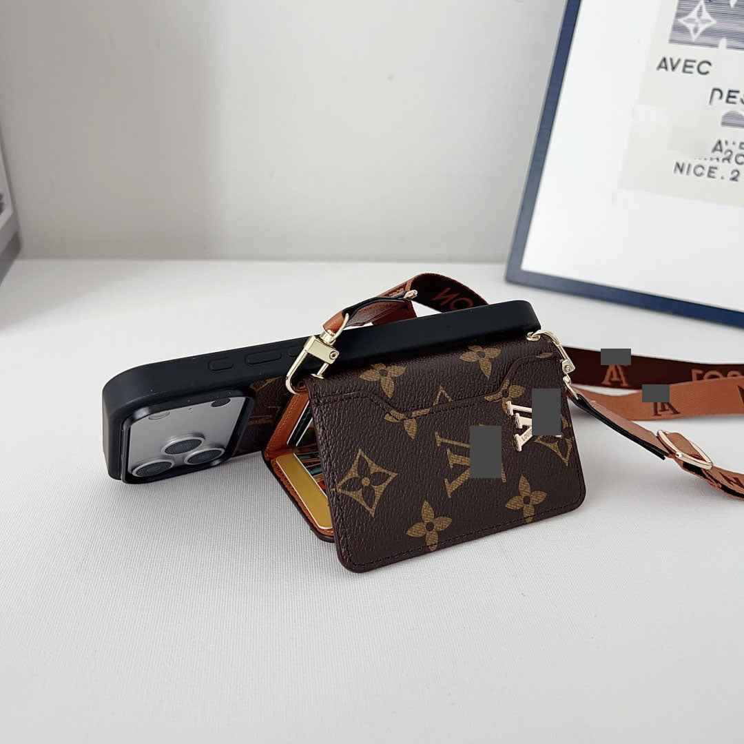 #409  スマホケース  紐付き カードケース付き 耐衝撃・防振性能に優れ、iPhoneに対応