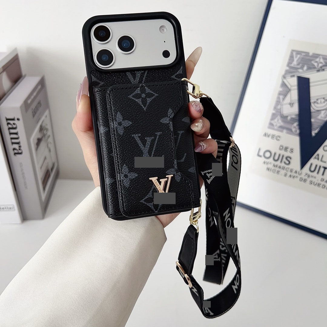 #409  スマホケース  紐付き カードケース付き 耐衝撃・防振性能に優れ、iPhoneに対応