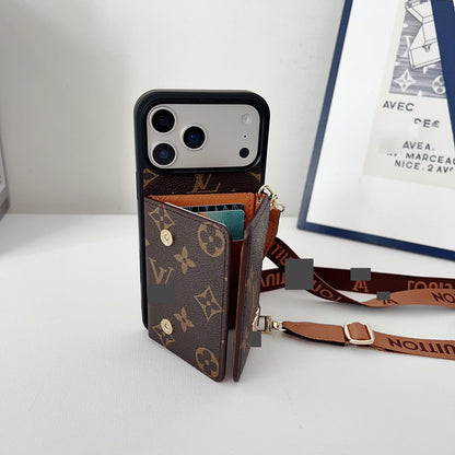 #409  スマホケース  紐付き カードケース付き 耐衝撃・防振性能に優れ、iPhoneに対応