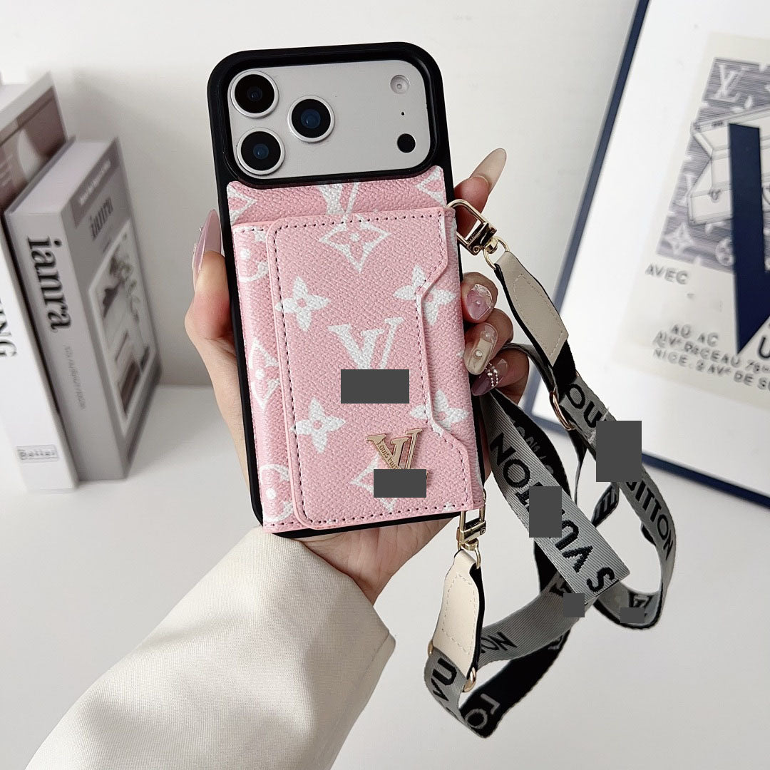 #409  スマホケース  紐付き カードケース付き 耐衝撃・防振性能に優れ、iPhoneに対応