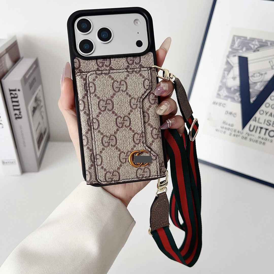 #409  スマホケース  紐付き カードケース付き 耐衝撃・防振性能に優れ、iPhoneに対応