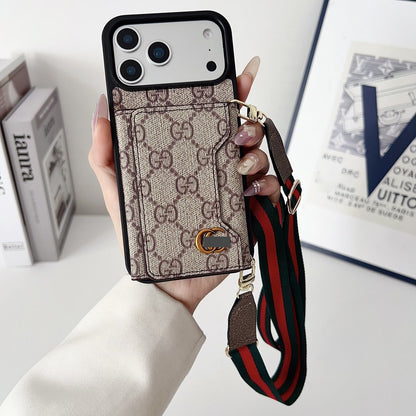 #409  スマホケース  紐付き カードケース付き 耐衝撃・防振性能に優れ、iPhoneに対応
