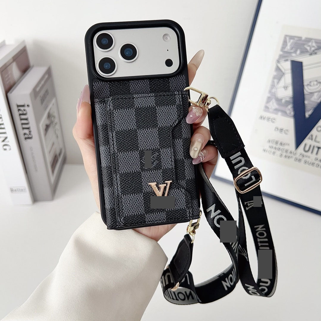 #409  スマホケース  紐付き カードケース付き 耐衝撃・防振性能に優れ、iPhoneに対応
