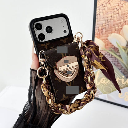 #535  スマホケース   リボンブレスレット付き カード収納付き  耐衝撃・防振性能に優れ、iPhoneに対応