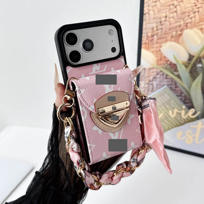 #535  スマホケース   リボンブレスレット付き カード収納付き  耐衝撃・防振性能に優れ、iPhoneに対応