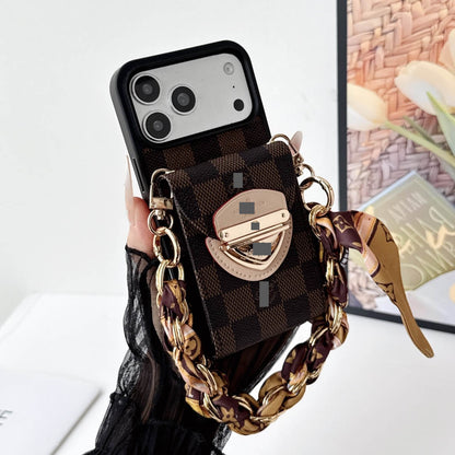 #535  スマホケース   リボンブレスレット付き カード収納付き  耐衝撃・防振性能に優れ、iPhoneに対応