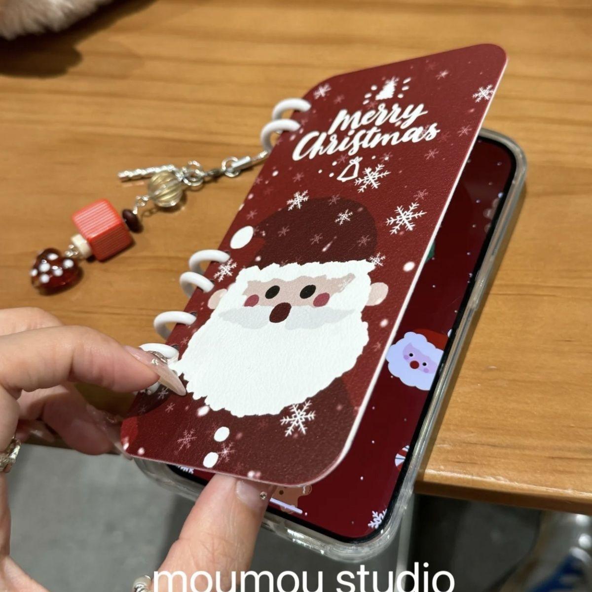 本型スマホケース クリスマステーマ 手帳型スマホケース キャラクターの柔らかい 折りたたみ式 ノート型 スマホケース  iPhone に対応