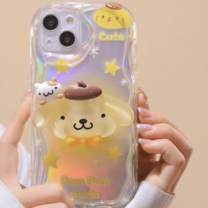 スマホケース  サンリオ人気キャラ「ポムポムプリン」「メロディ」「シナモンロール」が集まった豪華スマホケース登場！  耐衝撃・防振性能に優れ、高級感あふれるスマホケースで、iPhone に対応