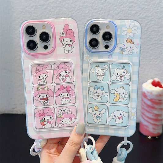 スマホケース  メロディーとシナモロールかわいいパズルテーマのスマホケース  耐衝撃・防振性能に優れ、高級感あふれるスマホケースで、iPhone に対応