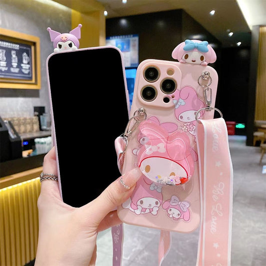 スマホケース  クロミとメロディー流砂スタンドデザイン  つるし紐が付い 耐衝撃・防振性能に優れ、高級感あふれるスマホケースで、iPhone に対応
