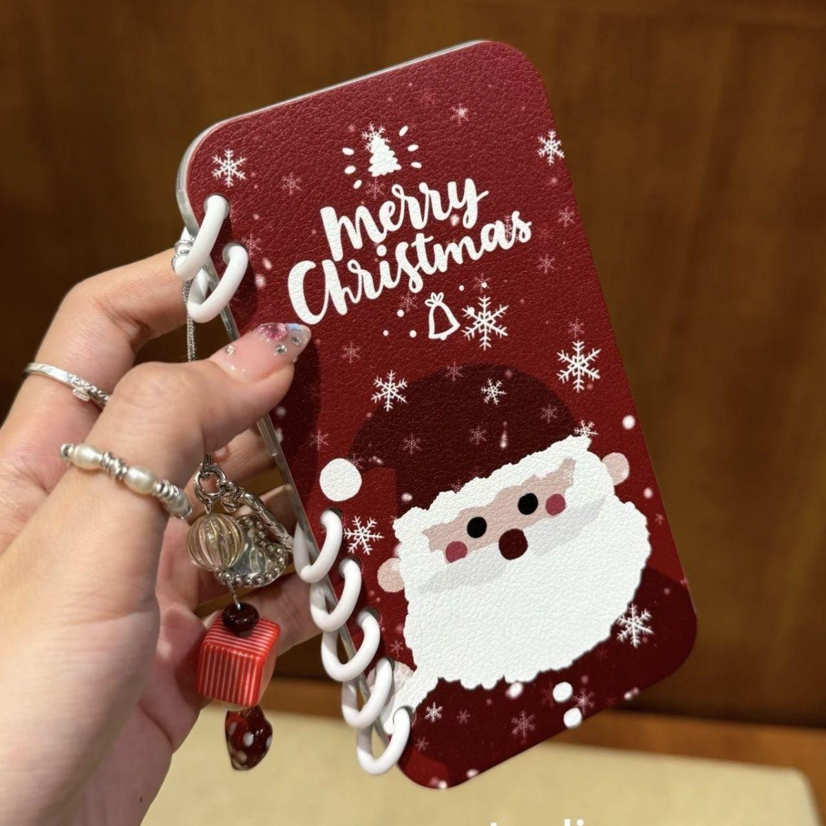 本型スマホケース クリスマステーマ 手帳型スマホケース キャラクターの柔らかい 折りたたみ式 ノート型 スマホケース  iPhone に対応