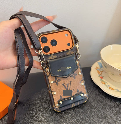 スマホケース    高級感カード入れ付きスマホケース  ダブルV  耐衝撃・防振性能に優れ、高級感あふれるスマホケースで、iPhone14-17 に対応