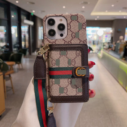 #435  スマホケース  紐付き カードケース付き 耐衝撃・防振性能に優れ、iPhone に対応