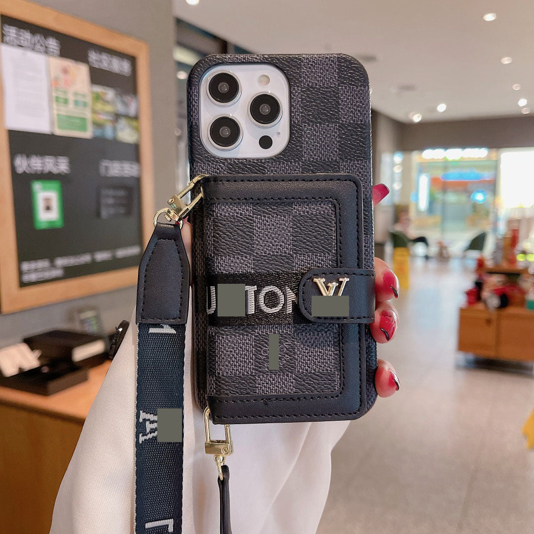#435  スマホケース  紐付き カードケース付き 耐衝撃・防振性能に優れ、iPhone に対応