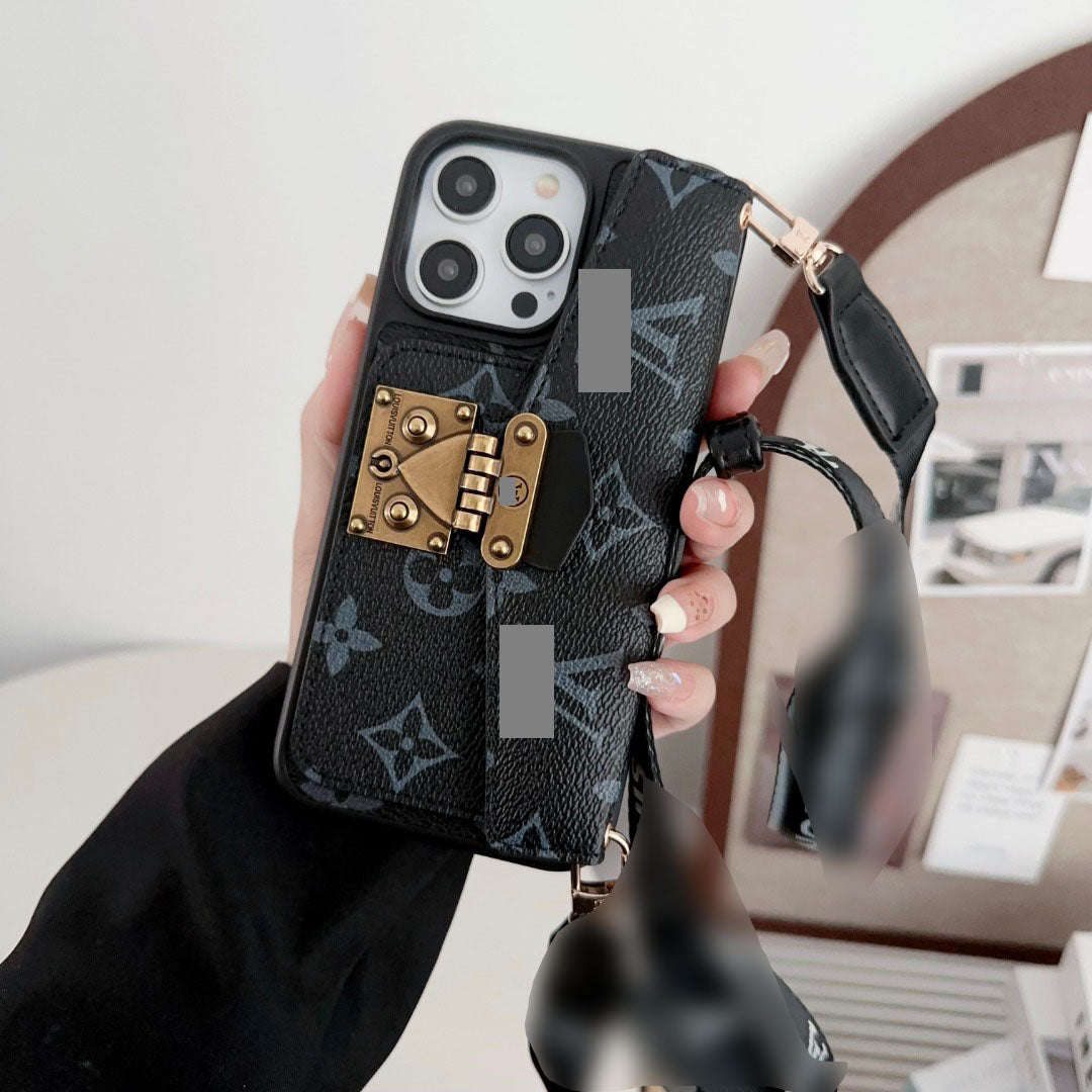 #427  スマホケース  カードケース付きでストラップ付き  耐衝撃・防振性能に優れ、高級感あふれるスマホケースで、iPhone に対応