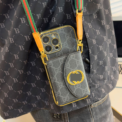 #301  スマホケース  紐付き カードケース付き 耐衝撃・防振性能に優れ、iPhoneに対応