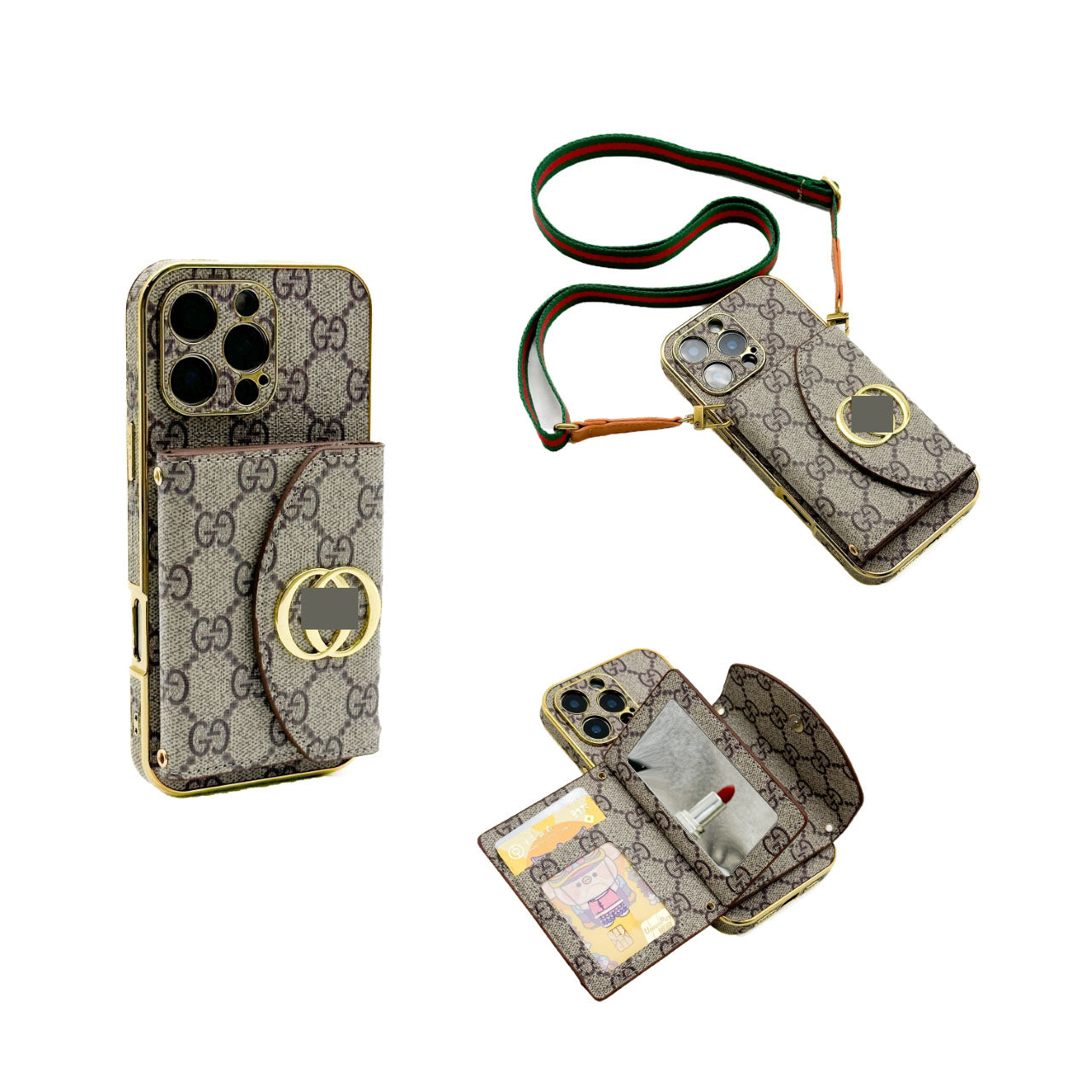 #301  スマホケース  紐付き カードケース付き 耐衝撃・防振性能に優れ、iPhoneに対応